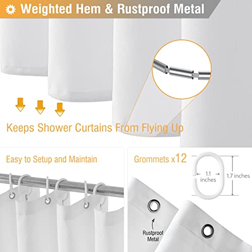 BTTN Extra Long Shower Curtain 72x96 inches, Tall Linen Textured Heavy Duty Fabric Shower Curtain Set with 12 Plastic Hooks, Large Classic Hotel Polyester Cloth Shower Curtains for Bathroom, White - Image 5