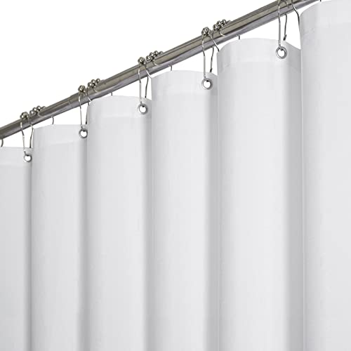 BTTN Extra Long Shower Curtain 72x96 inches, Tall Linen Textured Heavy Duty Fabric Shower Curtain Set with 12 Plastic Hooks, Large Classic Hotel Polyester Cloth Shower Curtains for Bathroom, White - Image 1