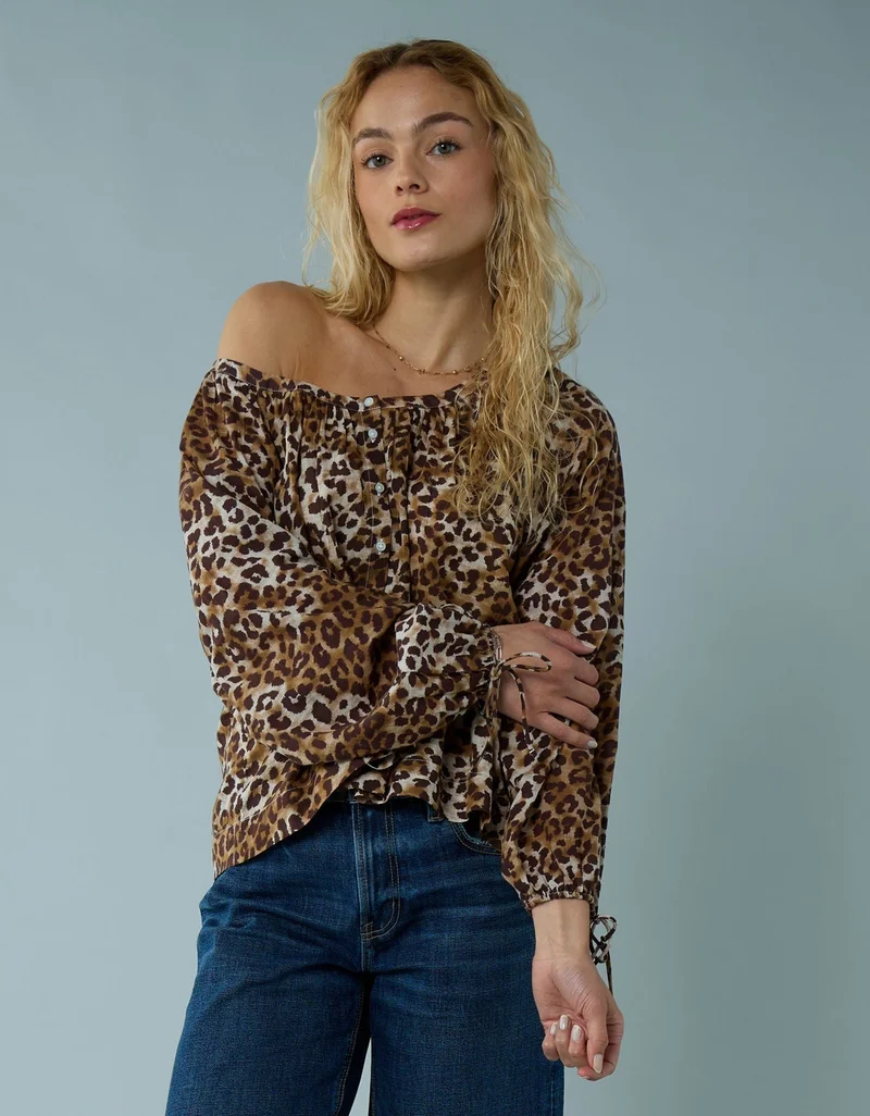 AE Tie Sleeve Button-Up Top