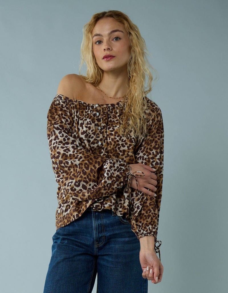 American Eagle AE Tie Sleeve Button-Up Top - Image 1