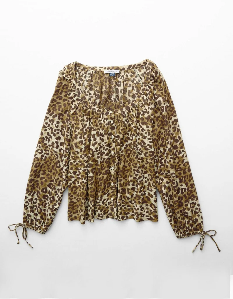 American Eagle  AE Tie Sleeve Button-Up Top for Women | Best Price UAE