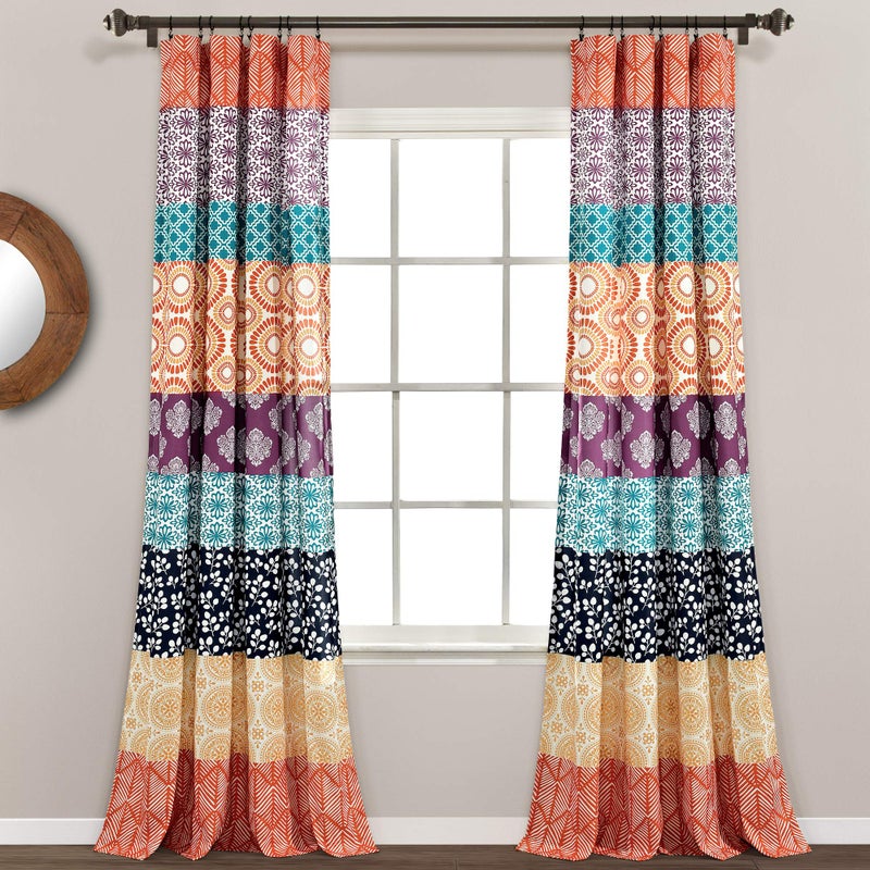 Lush Decor Bohemian Stripe Window Curtain Panels Pair 52 W x 84 L Fuchsia  Orange  Colorful Long Curtains  Maximalist  Boho Decor  Boho Curtains For Bedroom Living Room  Dining Room