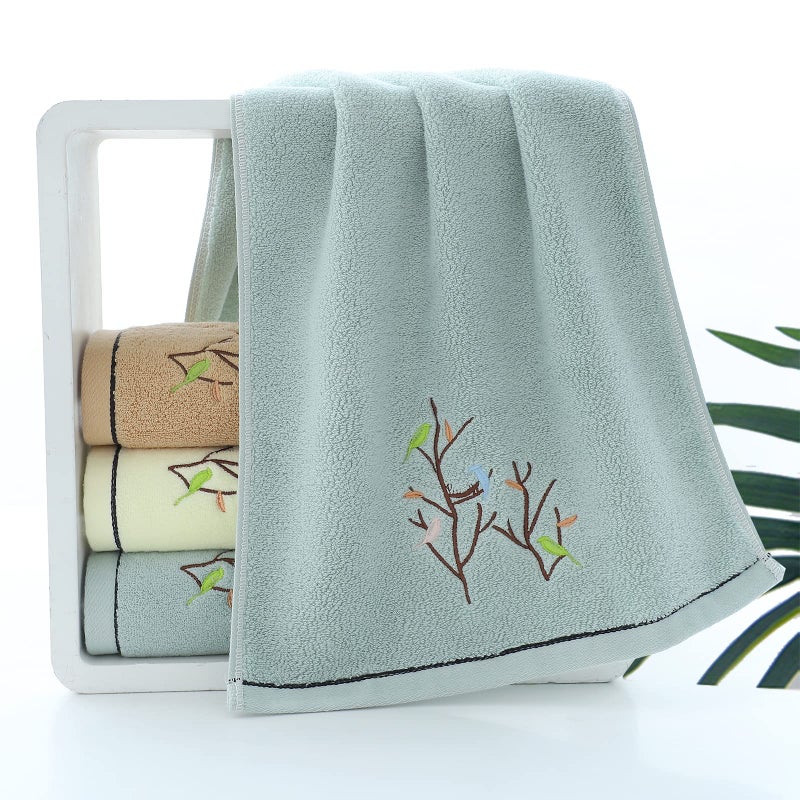 Pidada Hand Towels Set of 2 Embroidered Bird Tree Pattern 100% Cotton Absorbent Soft Decorative Towel for Bathroom (Aqua Green) - Image 3