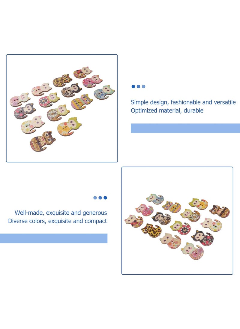Tinksky Tinksky Wooden Buttons Multicolored Cat Shaped 2 Holes Wood Printing Sewing Buttons for Sewing and Crafting DIY Pack of 50 Mixed Color  - Image 4