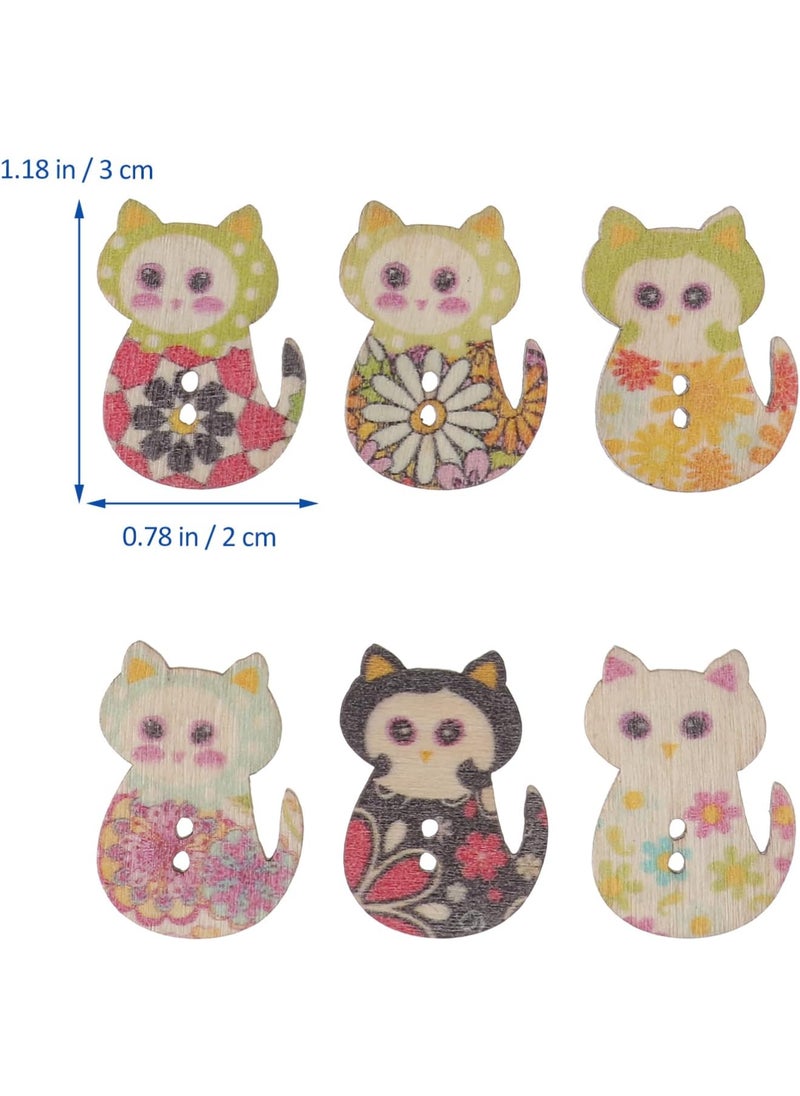 Tinksky Tinksky Wooden Buttons Multicolored Cat Shaped 2 Holes Wood Printing Sewing Buttons for Sewing and Crafting DIY Pack of 50 Mixed Color  - Image 3