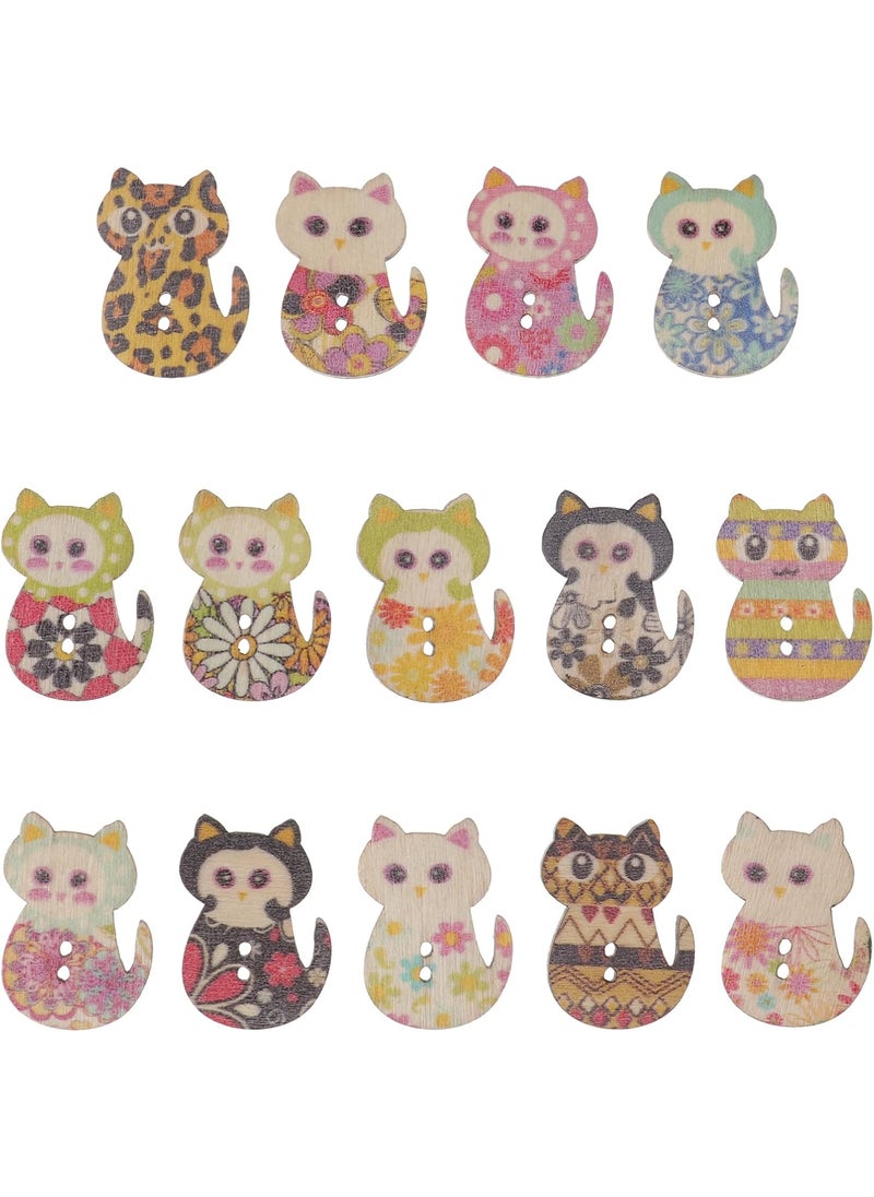 Tinksky Tinksky Wooden Buttons Multicolored Cat Shaped 2 Holes Wood Printing Sewing Buttons for Sewing and Crafting DIY Pack of 50 Mixed Color  - Image 1