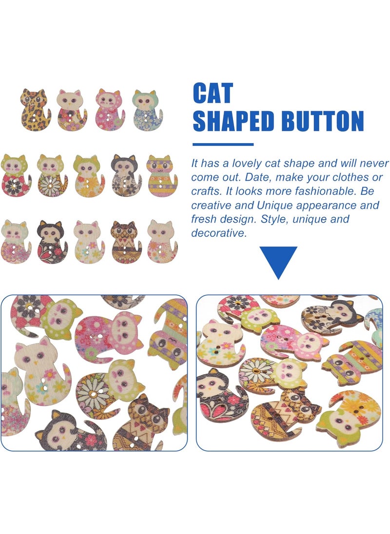 Tinksky Tinksky Wooden Buttons Multicolored Cat Shaped 2 Holes Wood Printing Sewing Buttons for Sewing and Crafting DIY Pack of 50 Mixed Color  - Image 5
