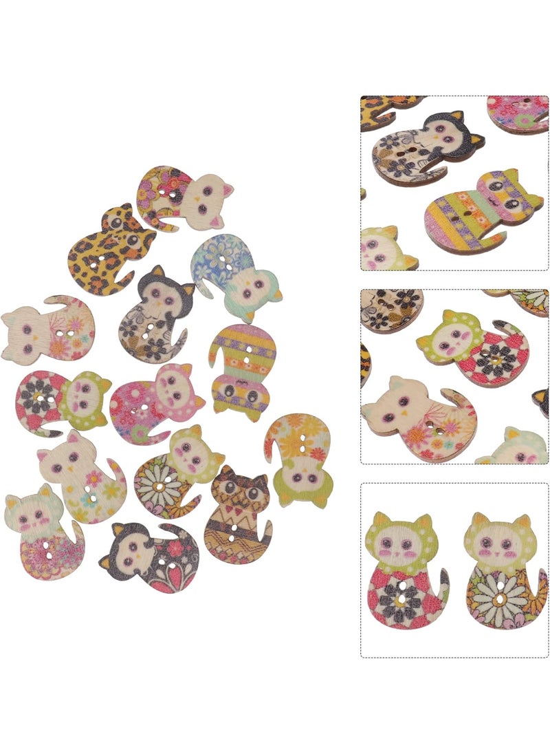Tinksky Tinksky Wooden Buttons Multicolored Cat Shaped 2 Holes Wood Printing Sewing Buttons for Sewing and Crafting DIY Pack of 50 Mixed Color  - Image 2