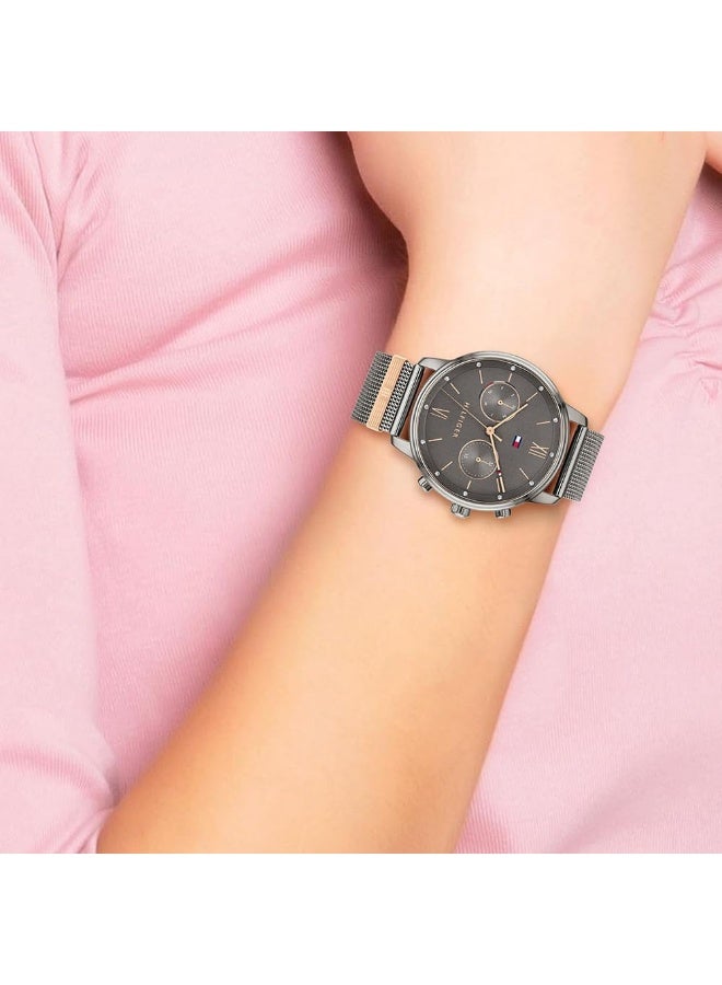 TOMMY HILFIGER Women's Gunmetal Dial Ionic Plated Grey Steel Watch  - Image 4