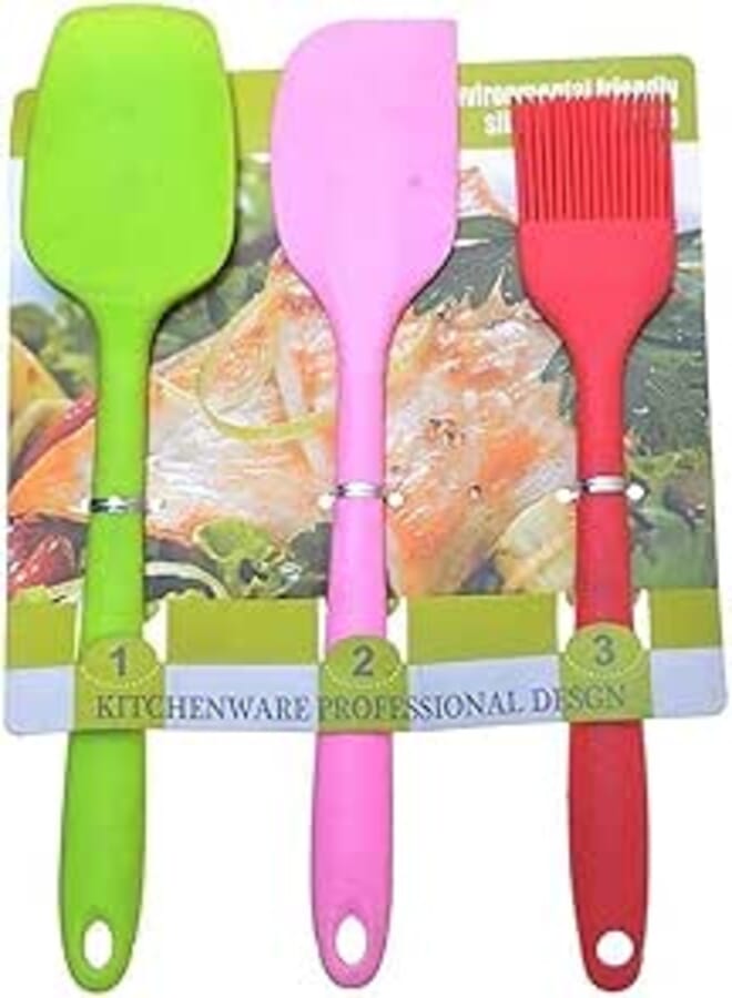 Spaceshoop Silicone Spatula And Cooking Brush Set - 3 Pieces