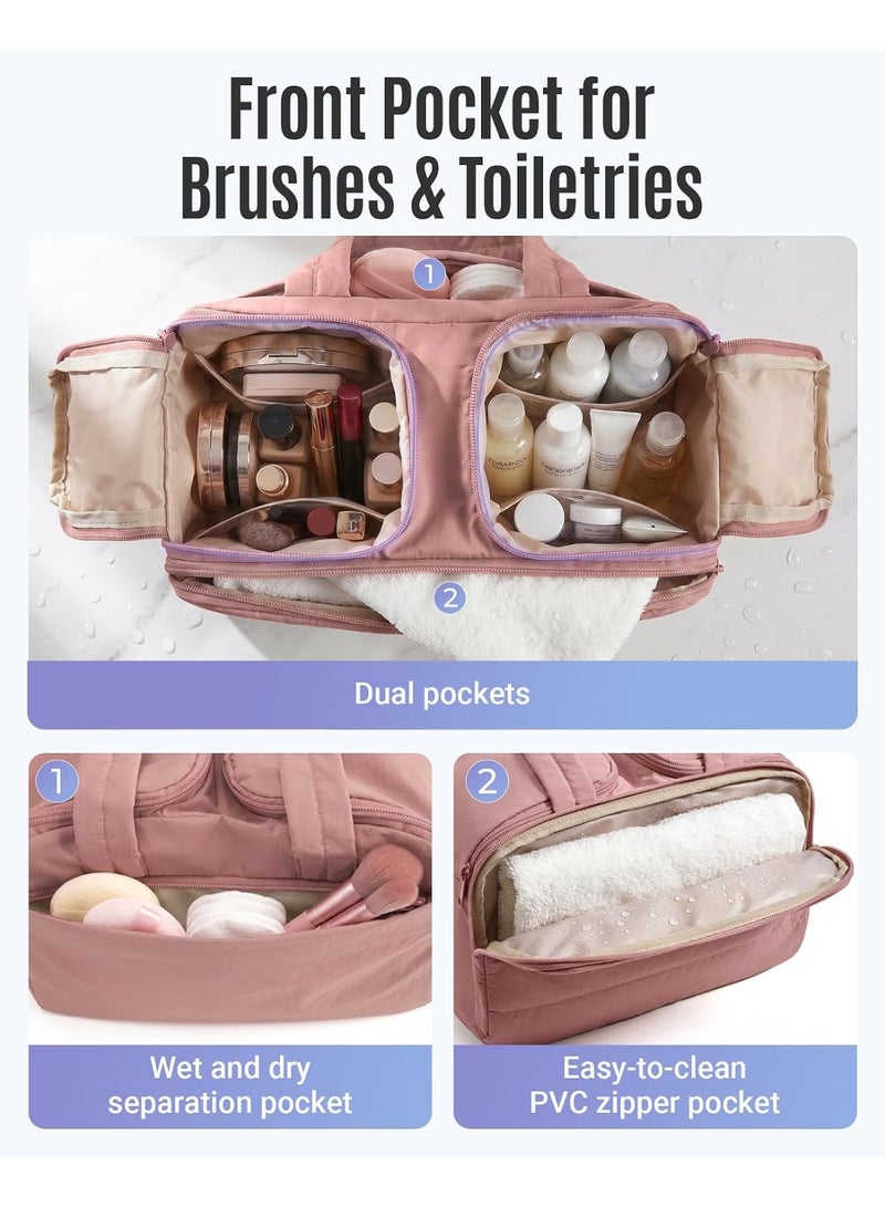 Double Wide Opening Large Capacity Makeup Bag, Premium Portable Travel Cosmetic Bag, Fluffy Toiletry Storage Organizer for Women（black） - Image 3