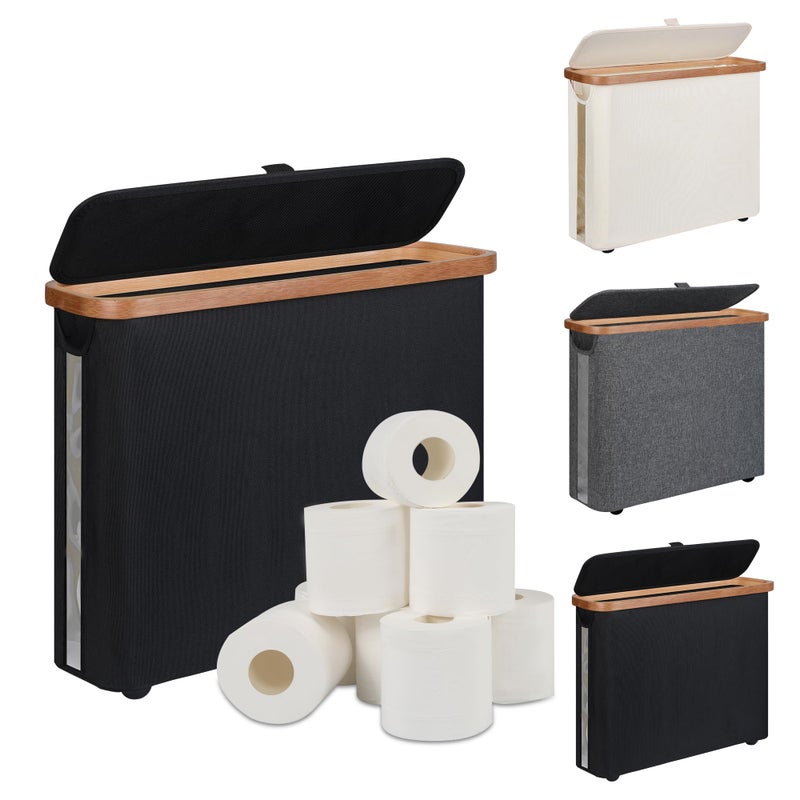 CFGUK Toilet Paper Storage Basket, Toilet Paper Storage Bin with Lid, Toilet Paper Organizer for Bathroom, Toilet Paper Storage Cabinet, Toilet Paper Container for up to 9 Mega Rolls, Black - Image 1