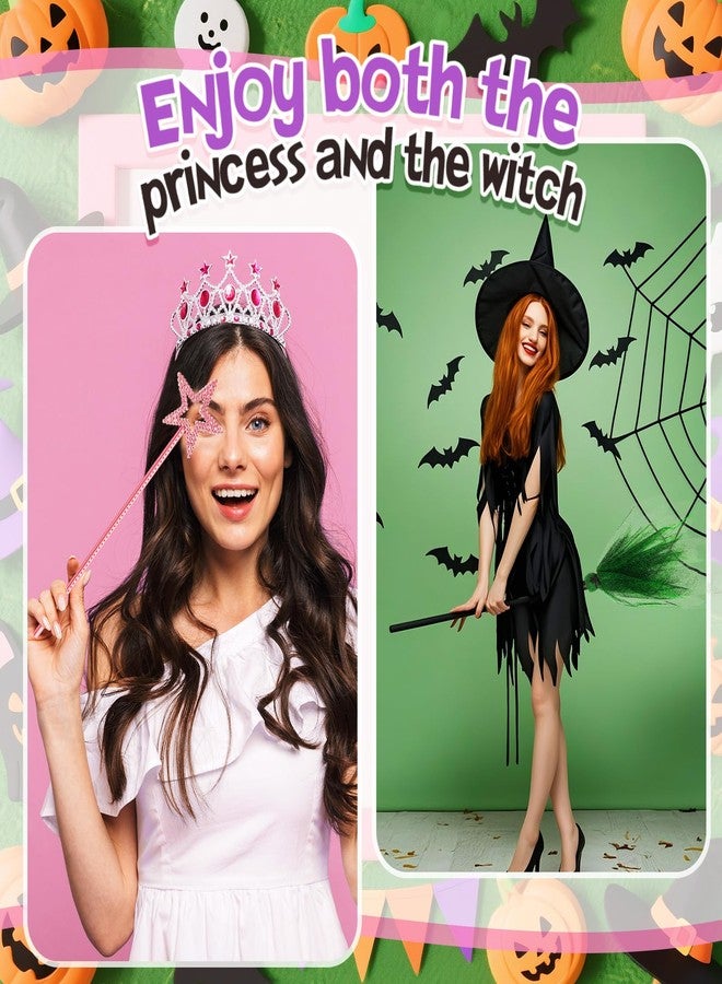 Arrowbash 2 Packs Halloween Witches Broom and Witch Wands Star, Fairy Princess Wand Broomstick Cosplay Costume Props for Masquerade Dress up Party Favors (Pink and Green) - Image 5