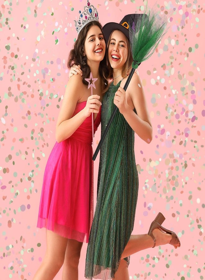 Arrowbash 2 Packs Halloween Witches Broom and Witch Wands Star, Fairy Princess Wand Broomstick Cosplay Costume Props for Masquerade Dress up Party Favors (Pink and Green) - Image 2