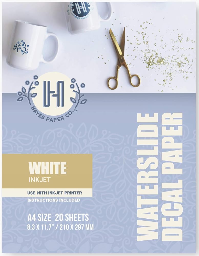 Hayes Paper Co. Hayes Paper, Waterslide Decal Paper Inkjet WHITE 20 Sheets Premium Water-Slide Transfer WHITE Printable Water Slide Decals A4 Size - Image 1