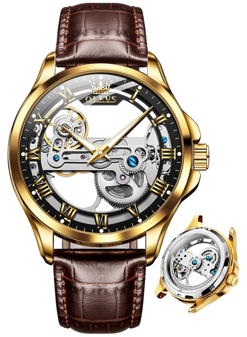 أوليفز ساعة OLEVS للرجال بتصميم جمجمة فاخرة من الجلد ومقاومة للماء ومضيئة 6661 - Image 1
