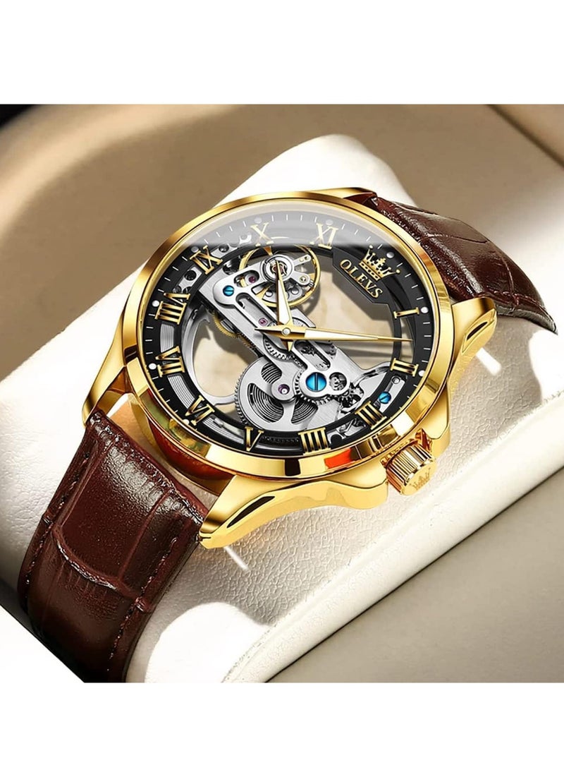 أوليفز ساعة OLEVS للرجال بتصميم جمجمة فاخرة من الجلد ومقاومة للماء ومضيئة 6661 - Image 2
