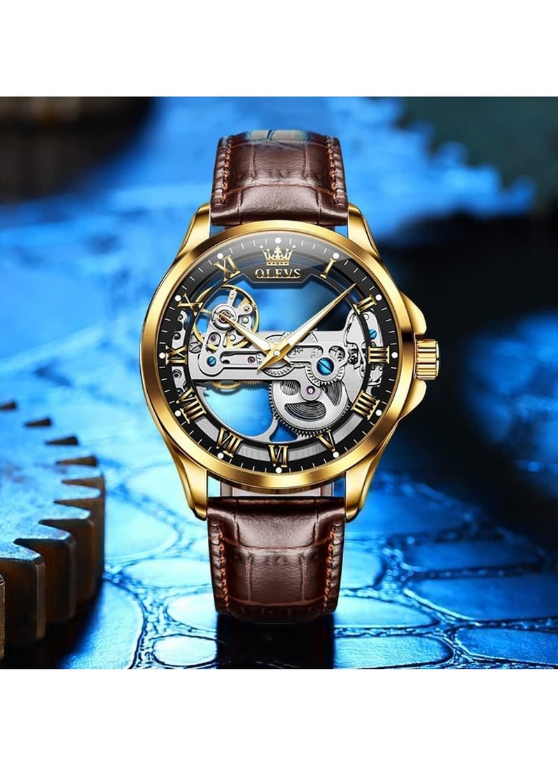 أوليفز ساعة OLEVS للرجال بتصميم جمجمة فاخرة من الجلد ومقاومة للماء ومضيئة 6661 - Image 3