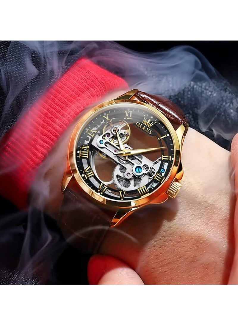 أوليفز ساعة OLEVS للرجال بتصميم جمجمة فاخرة من الجلد ومقاومة للماء ومضيئة 6661 - Image 4