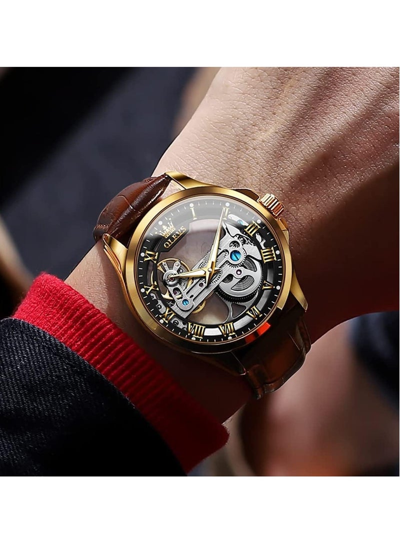 أوليفز ساعة OLEVS للرجال بتصميم جمجمة فاخرة من الجلد ومقاومة للماء ومضيئة 6661 - Image 5