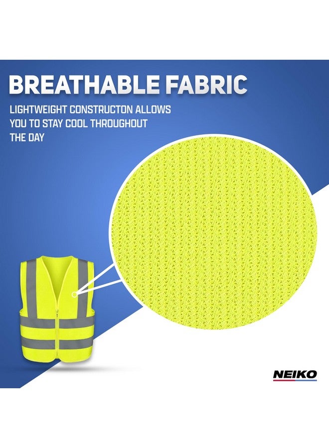Neiko 53942A High Visibility Safety Vest with Reflective Strips | Size X-Large | Neon Yellow Color | Zipper Front | For Emergency, Construction and Safety Use - Image 3