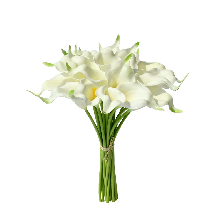 Mandy's PU White Calla Lily Artificial Flowers 20 Stems 13.5in Faux Realistic Centerpiece for Valentine's Day and Easter Decorations DIY Bridal Bouquet Home DÃ©cor - Image 1