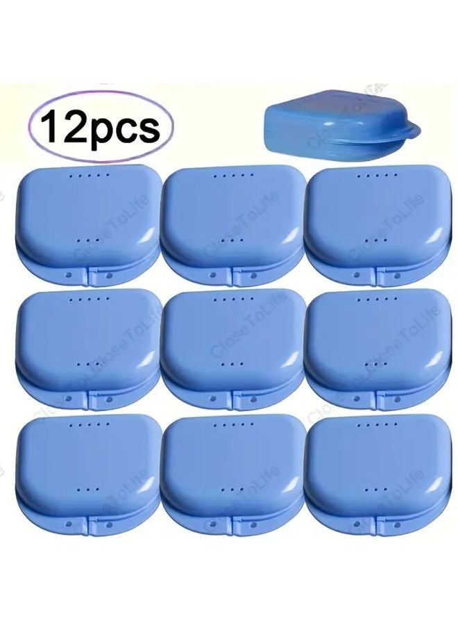 أزرق 12 قطعة حافظة أسنان محمولة متعددة الأقسام مع غطاء محكم التهوية فتحات صندوق سفر - Image 1