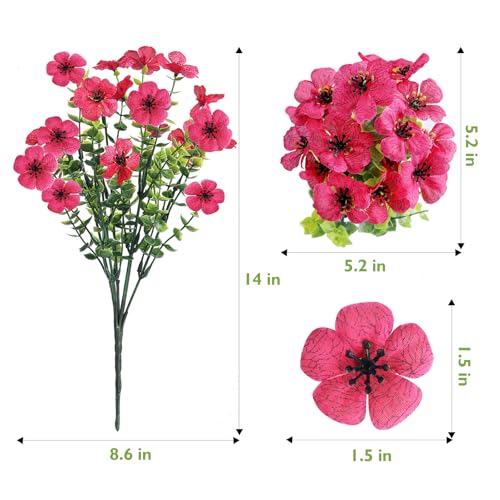 WYOK 14 Bundles Artificial Flowers UV Resistant for Patio Outdoors Fake Faux Silk Plants Realistic Plastic Flowers Indoors Porch Window Decoration (14, Mixed Fuchsia Purple Yellow Red Lilac Pink White) - Image 4