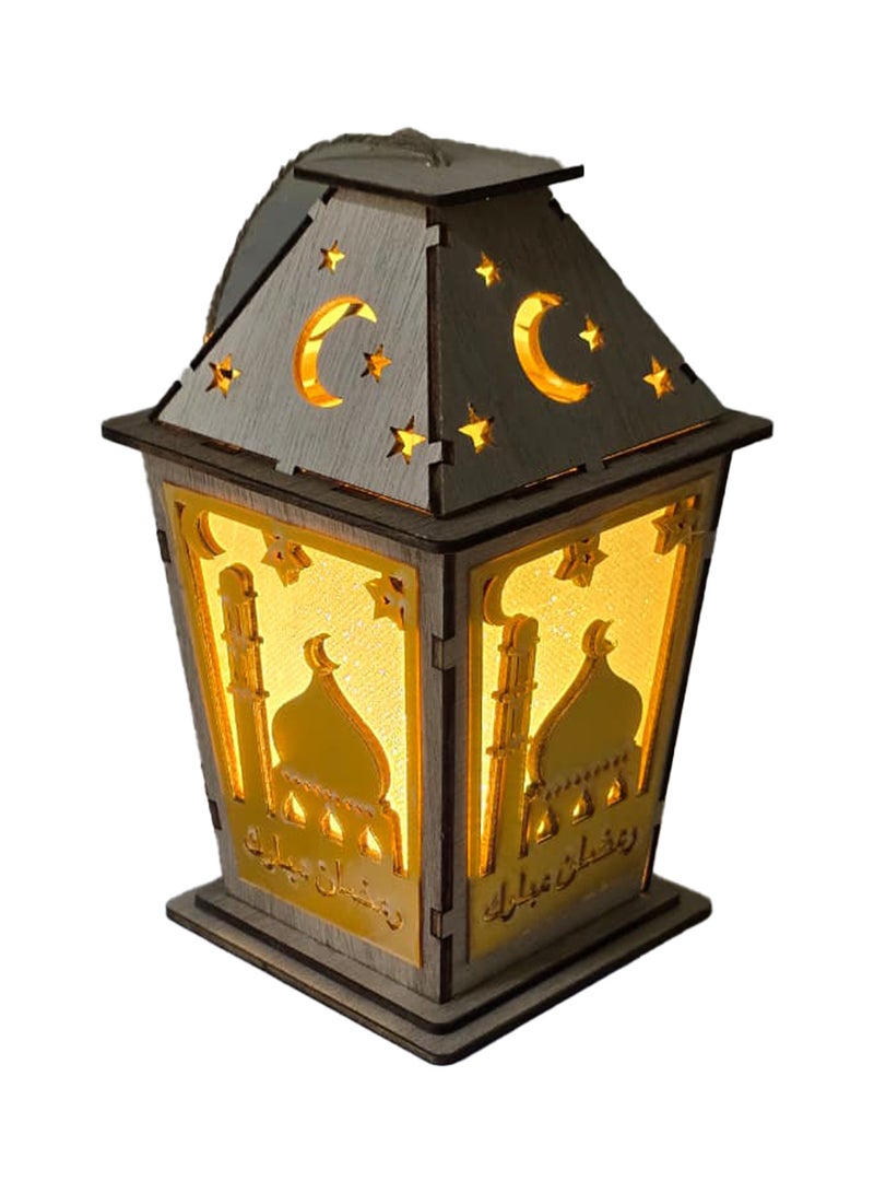 Yuwell 1 Piece Wooden Ramadan Lantern with Warm White Light, Ramadan Kareem Decoration Lamp with Moon, Star & Mosque Design, Eid Decorative Lantern for Indoor & Outdoor Islamic Home Décor - Image 4