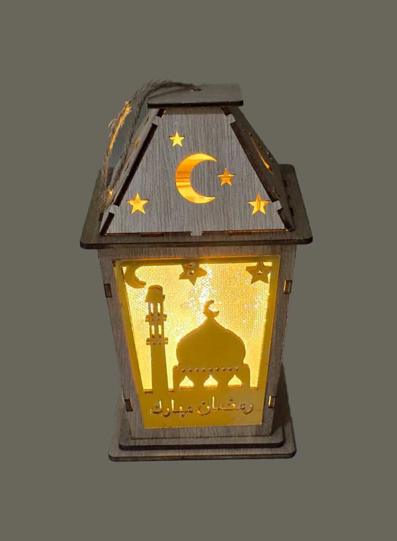 Yuwell 1 Piece Wooden Ramadan Lantern with Warm White Light, Ramadan Kareem Decoration Lamp with Moon, Star & Mosque Design, Eid Decorative Lantern for Indoor & Outdoor Islamic Home Décor - Image 5