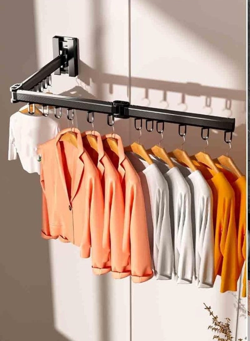 Loquat Double Wall-Mounted Foldable Clothes Hanger Rack Black - Image 2