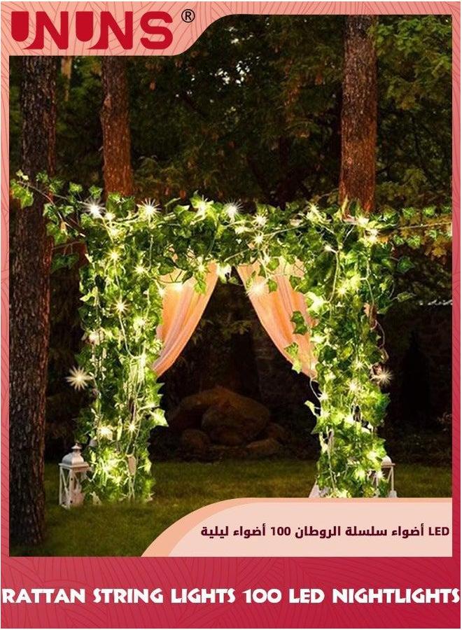 يو إن يو إن أس Ivy String Lights,Rattan Lights Outdoor 100 LED 2M Artificial Plants Lights,Garland Vines Decorative,USB Hanging For Bedroom Wedding Party Holiday Garden Patio Decor - Image 3