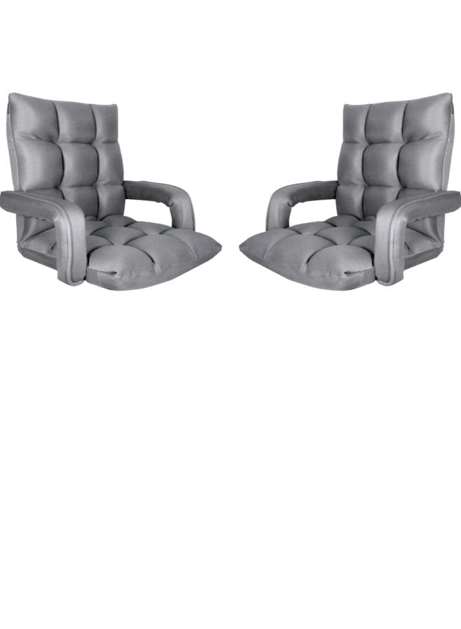 سمارت هوم كرسي أرضي فاخر قابل للطي مع مسند ذراع – كرسي استرخاء قماش مخمل ، مريح للاسترخاء والتخييم، دعامة ظهر مريحة، طي سهل للتخزين، مثالي لغرفة المعيشة والألعاب والرحلات، بحجم 60×54×54 سم، لون رصاصي - Image 4