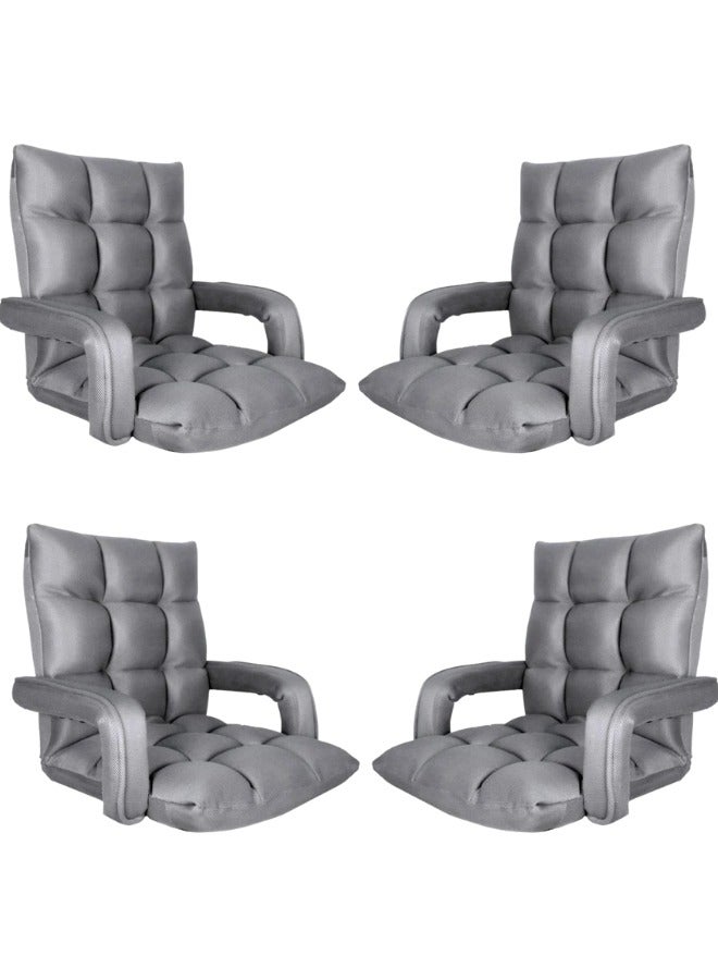 سمارت هوم كرسي أرضي فاخر قابل للطي مع مسند ذراع – كرسي استرخاء قماش مخمل ، مريح للاسترخاء والتخييم، دعامة ظهر مريحة، طي سهل للتخزين، مثالي لغرفة المعيشة والألعاب والرحلات، بحجم 60×54×54 سم، لون رصاصي - Image 5