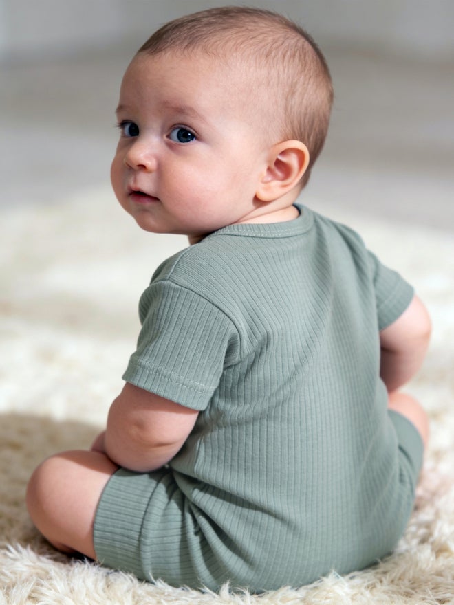 Babies Basic Premium Ribbed Cotton Short Sleeves Romper - Image 3