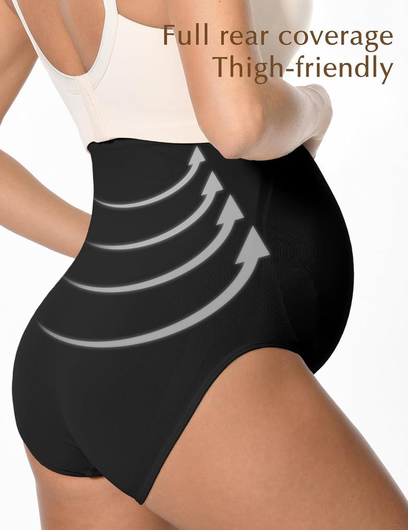 HOFISH Maternity Support Underwear for Women No Show Seamless Pregnancy Shapewear Underpants 2Pack Black Pink Large - Image 3