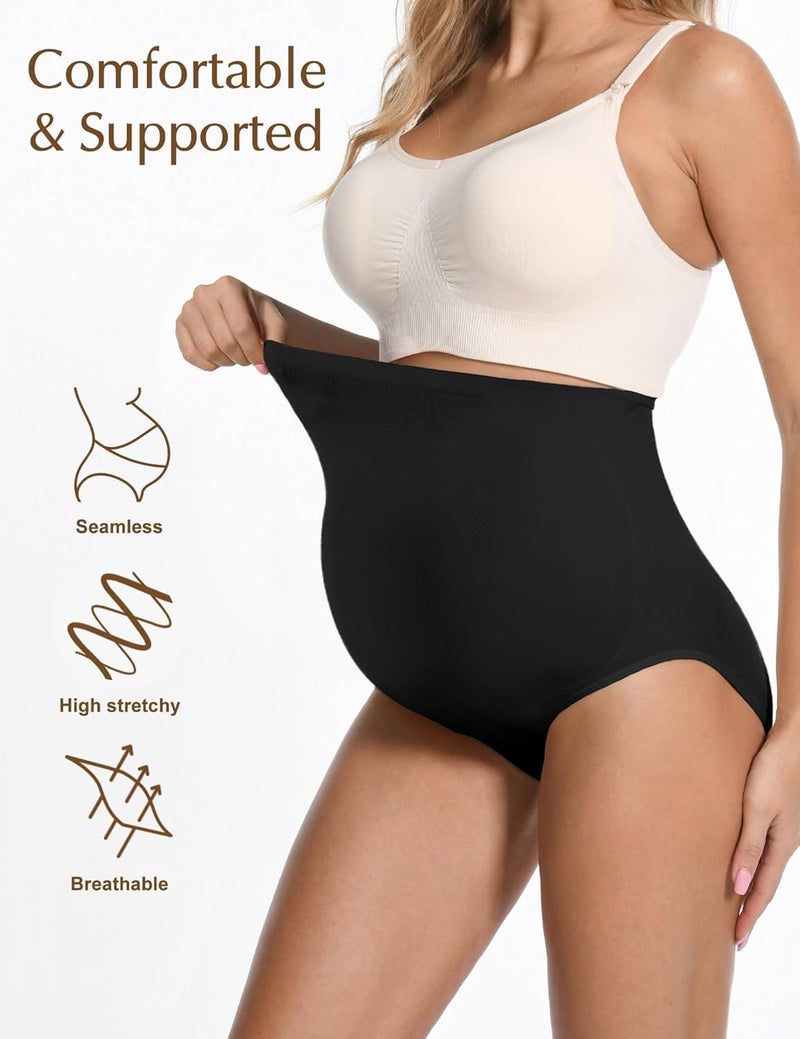HOFISH Maternity Support Underwear for Women No Show Seamless Pregnancy Shapewear Underpants 2Pack Black Pink Large - Image 4