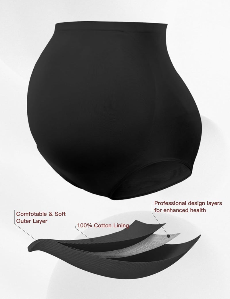 HOFISH Maternity Support Underwear for Women No Show Seamless Pregnancy Shapewear Underpants 2Pack Black Pink Large - Image 5