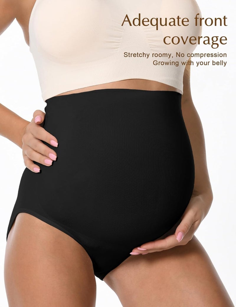 HOFISH Maternity Support Underwear for Women No Show Seamless Pregnancy Shapewear Underpants 2Pack Black Pink Large - Image 2