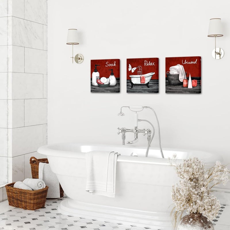 RnnJoile Red Bathroom Canvas Art Set - Image 2