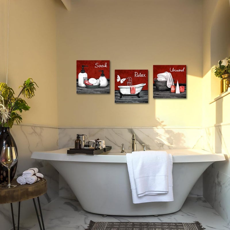 RnnJoile Red Bathroom Canvas Art Set - Image 4