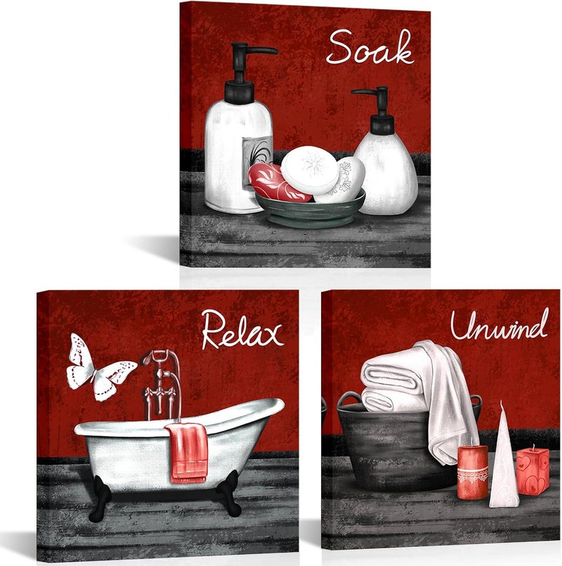 RnnJoile Red Bathroom Canvas Art Set - Image 1