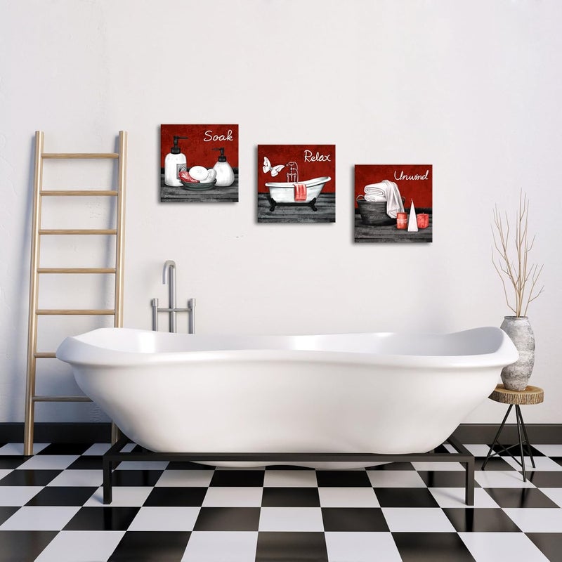 RnnJoile Red Bathroom Canvas Art Set - Image 3
