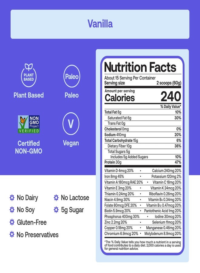 Happy Viking Plant-Based Protein Powder +100 Superfoods Vanilla Meal Replacement Shake, Created by Venus Williams, 30g Plant Protein, 10g Fiber, Vegan, Gluten-Free, Non-GMO, 15 Meals - Image 5