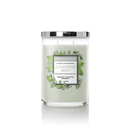 Colonial Candle Eucalyptus Mint Scented Jar Candle, Classic Cylinders Collection, 2 Wick, Green, 11 oz - Up to 80 Hours Burn - Image 1