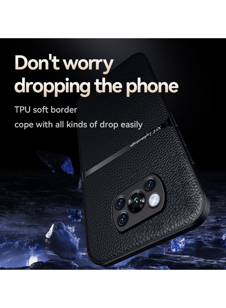Phone Case Cover Leather TPU Back Case Cover shock resistant Compatible with Poco x3 nfc / Poco x3 Pro (Black) - Image 4
