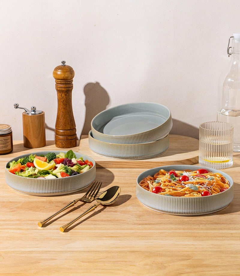 theterra 7.5'' Ceramic Pasta Bowls, Salad Bowls Set of 4, Stoneware Serving Bowls for Fruits, Noodle, Dinner, House-warming Wedding Present, Desert Sage - Image 5