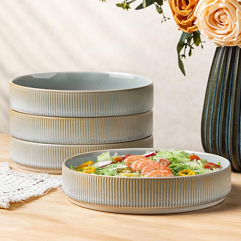 theterra 7.5'' Ceramic Pasta Bowls, Salad Bowls Set of 4, Stoneware Serving Bowls for Fruits, Noodle, Dinner, House-warming Wedding Present, Desert Sage - Image 1