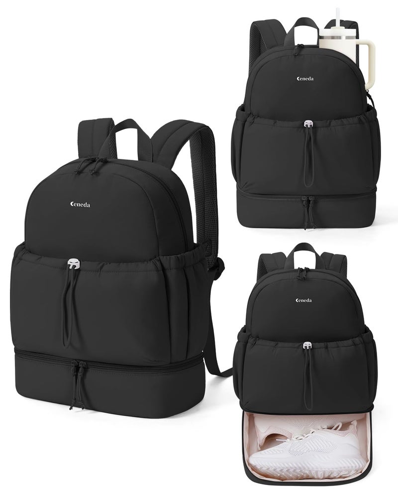 Ceneda Gym Backpack for Women, Lightweight Puffer Backpack with Shoe Compartment, Wet Pocket & Cup Holder, Cute Daypack for Fitness, Daily Use & Travel (Black) - Image 1