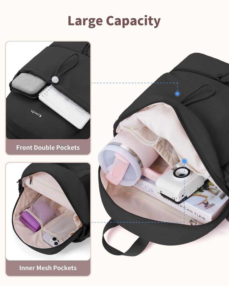 Ceneda Gym Backpack for Women, Lightweight Puffer Backpack with Shoe Compartment, Wet Pocket & Cup Holder, Cute Daypack for Fitness, Daily Use & Travel (Black) - Image 2